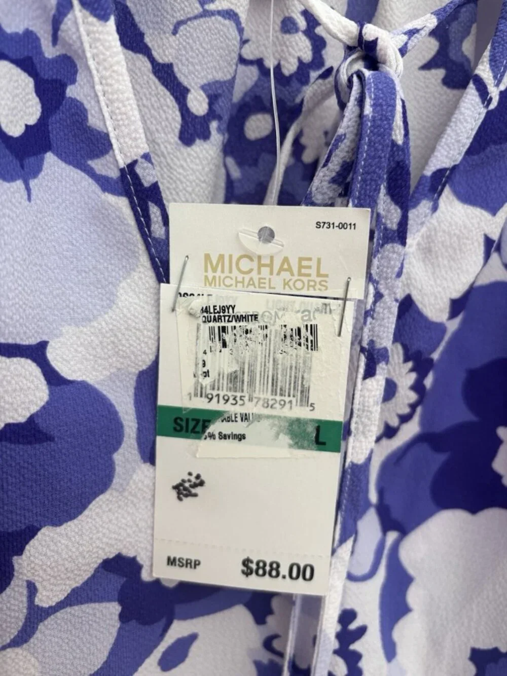 NWT Michael Kors Womens Size L Purple Floral Top Cold Shoulder Short Sleeve